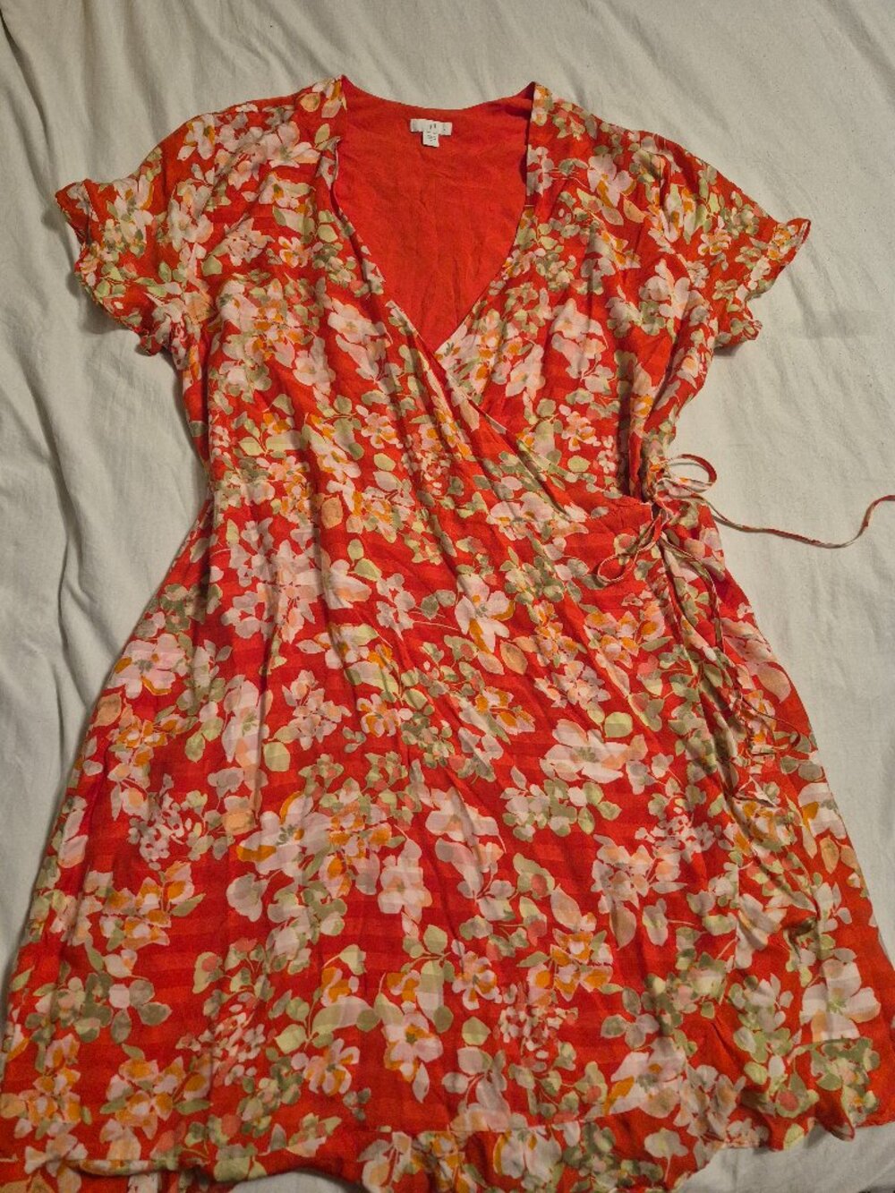 J. Jill Red Short Sleeve Wrap Dress